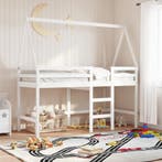 vidaXL Halfhoogslaper met ladder en bedhuis grenenhout wit, 90 cm, Eenpersoons, Verzenden, Wit