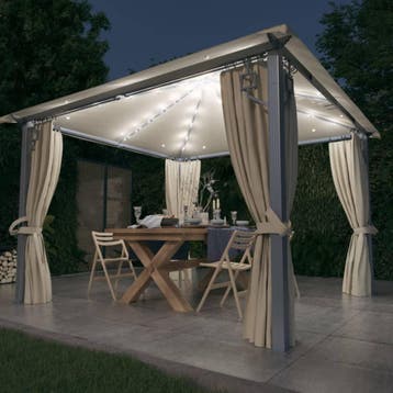 vidaXL Prieel met gordijn en LED-lichtslinger 3x3 m, Verzenden, Nieuw
