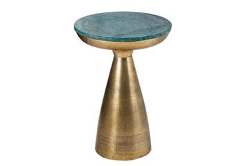 Handgemaakte bijzettafel ELEMENTS 60cm goudgroen marmer rond, Ophalen of Verzenden, Nieuw