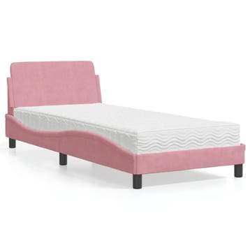 vidaXL Bed met matras Dover fluweel roze 80x200 cm, Eenpersoons, Verzenden, Nieuw, 80 cm