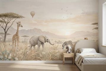 Giraffe behang kinderkamer – safari fotobehang op maat, Verzenden, Fotobehang