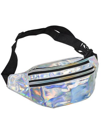 KIMU® Heuptas Holografisch Zilver Ritsen Fanny Pack Drie Vak, Ophalen of Verzenden, Nieuw, Overige kleuren, Overige typen