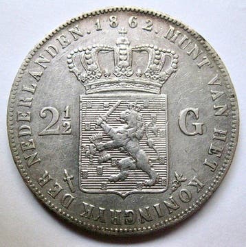 Nederland. Willem III. 2 1/2 Gulden 1862 b - Variant zonder