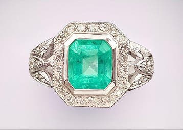 Ring Platina Smaragd - Diamant, Nieuw