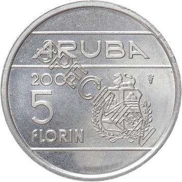 Aruba. 5 Florin 2002, Beatrix, Specimen