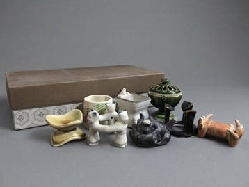 Collection of 8 Japanese Ceramic Futaoki (Lid Rests) for Tea