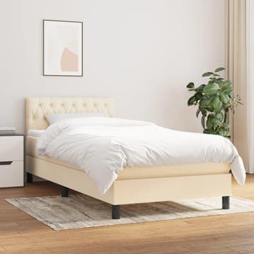 vidaXL Boxspring met matras stof crèmekleurig 90x200 cm, 90 cm, Eenpersoons, Verzenden, Nieuw