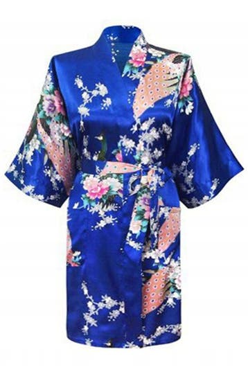 KIMU® Kimono Konings Blauw Kort XL-XXL Yukata Satijn Boven d, Ophalen of Verzenden, Nieuw, Maat 46/48 (XL) of groter, Carnaval