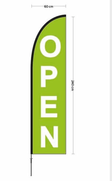 Beachvlag OPEN ontwerp 2 doek 60x240cm, hoogte zonder voet, Nieuw