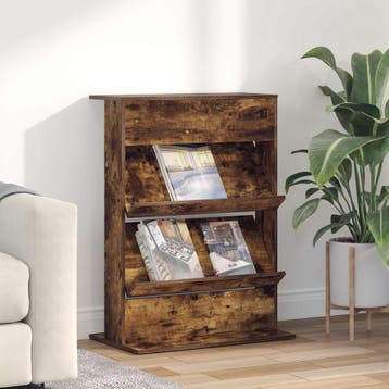vidaXL Tijdschrift Rek Gerookt eiken 70 x 41 x 96 cm Bewerkt, Huis en Inrichting, Woonaccessoires | Cd- en Dvd-rekken, Verzenden