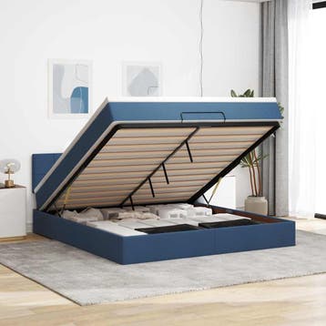 vidaXL Bed poef met matras en LEDs 180x200 cm stof blauw, Eenpersoons, Nieuw, 80 cm, 200 cm