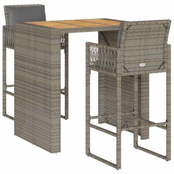 vidaXL 3-delige Tuinbarset met kussens poly rattan acacia, Verzenden, Nieuw, 2 zitplaatsen