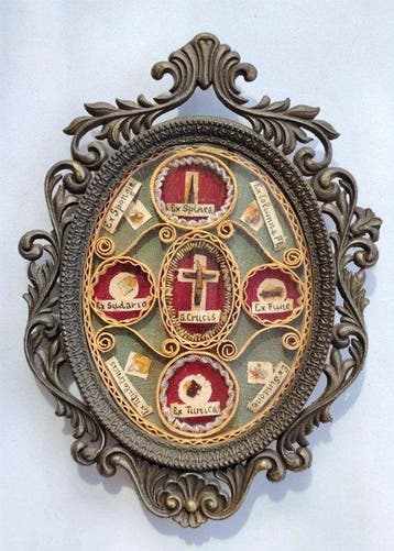Reliekhouder - Brons, Glas, Textiel - 1850-1900 - Heilige