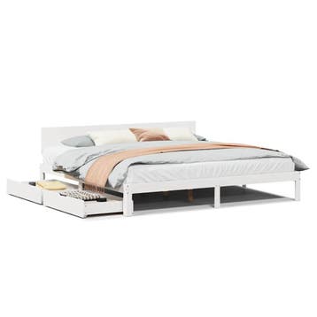 vidaXL Bedframe met lades massief grenenhout wit 200x200 cm, Verzenden, Wit, Overige maten, 200 cm