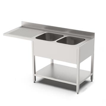 HCB Spoeltafel - dubbele spoelbakken rechts - 180 cm - RVS, Verzenden, Nieuw in verpakking, Overige typen
