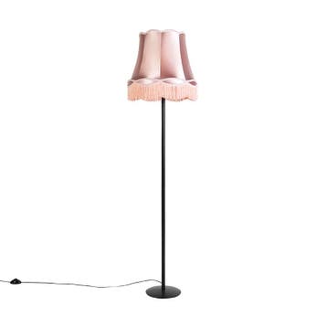 Retro vloerlamp zwart met Granny kap roze 45 cm - Simplo, Huis en Inrichting, Verzenden, Nieuw, Country-rustic
