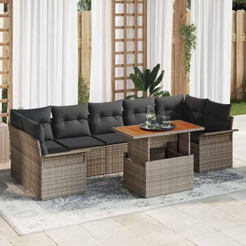 vidaXL Tuin Sofa Set 8 st Grijs Poly riet, Verzenden, Nieuw, 8 zitplaatsen