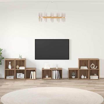 vidaXL TV-kast set 8 st Artisan Eiken Bewerkt hout, Minder dan 50 cm, Verzenden, Nieuw, Minder dan 100 cm
