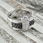 Leo Pizzo witgouden ring met witte en zwarte diamanten; 0..., Gebruikt, Overige kleuren, Ophalen of Verzenden, Kleiner dan 17