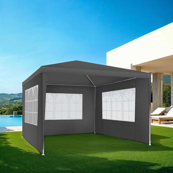 Paviljoen Barinas met 3 zijdelen, waterdicht, 3x3m - grijs, Tuin en Terras, Verzenden, Nieuw