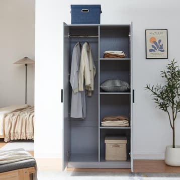 Kledingkast Eiselfing 176x80x52 cm met 4 vakken grijs [en.ca, Verzenden, Nieuw