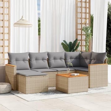 vidaXL 7-delige Loungeset met kussens poly rattan gemengd, Verzenden, Nieuw, Loungeset