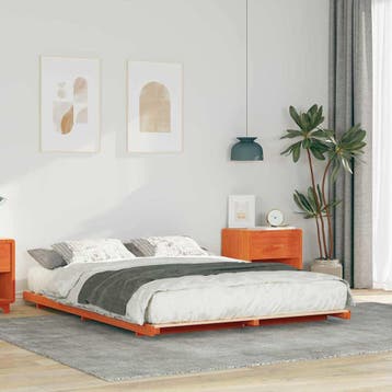 vidaXL Bedframe Wasbruin 140 x 220 cm Massief grenenhout, Verzenden, Nieuw, Bruin, Hout
