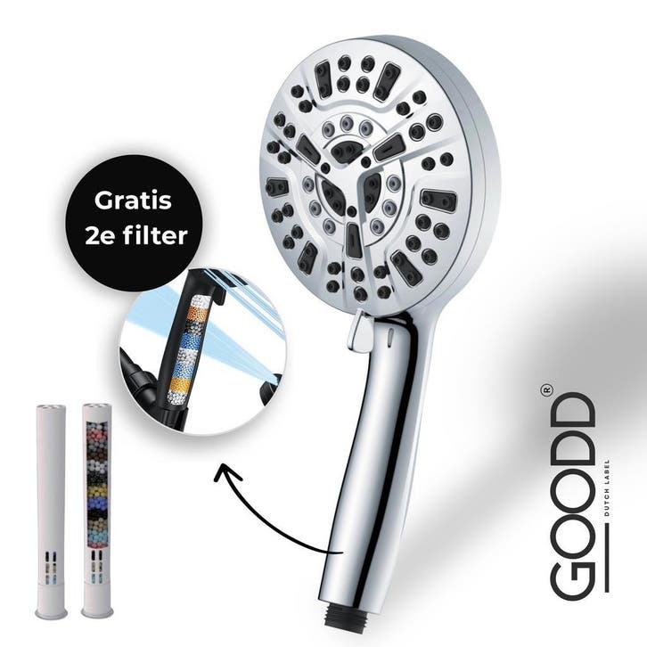 Douchekop - Handdouche - Met 2 Filters - Chroom - 10 Standen, Doe-het-zelf en Verbouw, Sanitair, Douche, Nieuw, Chroom, Ophalen of Verzenden