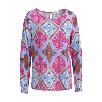 Milano Italy • lila blouse met motief • 36, Verzenden, Roze, Maat 36 (S), Milano Italy