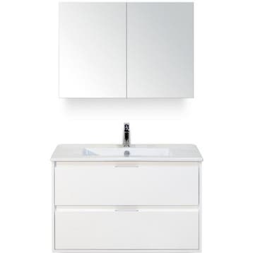 Porto Badmeubelset 90 cm - Wit Hoogglans - Keramische, Huis en Inrichting, Ophalen of Verzenden, Nieuw