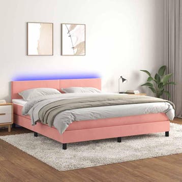 vidaXL Boxspring met matras en LED fluweel roze 180x200 cm, Eenpersoons, Verzenden, Nieuw, 80 cm