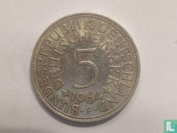 Duitsland 5 mark 1964 (F), Verzenden, Duitsland, Losse munt, Goud