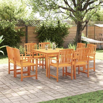 vidaXL Tuin eettafelset 9 st Bruin Massief Acaciahout, Tuin en Terras, Tuinsets en Loungesets, Verzenden, Nieuw, Meer dan 8 zitplaatsen