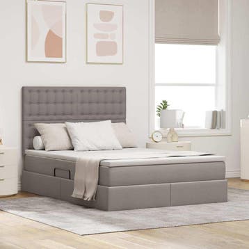 vidaXL Opslag bed met matras met hoofdeinde Taupe 140 x 200, Verzenden, Nieuw, Stof