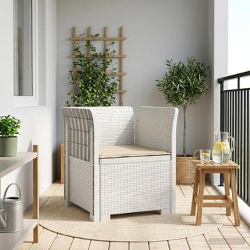 vidaXL Eénpersoons Fauteuil met Kussen Rattan Look PP Wit, Verzenden, Nieuw