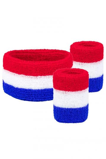 KIMU® Kind Zweetbandjes Set Rood Wit Blauw Kinder Hoofdband, Ophalen of Verzenden, Nieuw, Carnaval, Accessoires