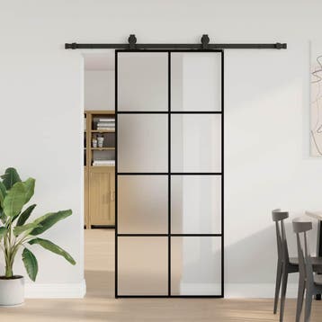 vidaXL Schuifdeur met beslagset 90x205 cm ESG glas zwart, Verzenden, Nieuw