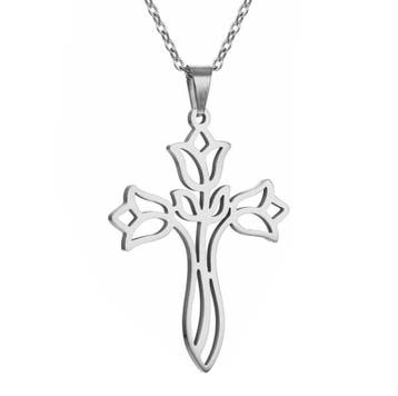 Fako Bijoux - Ketting Met Kruisje Tulpen - Stainless Steel -, Sieraden, Tassen en Uiterlijk, Verzenden, Nieuw