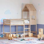 vidaXL Halfhoogslaper met ladder en bedhuis grenenhout, 90 cm, Eenpersoons, Bruin, Verzenden