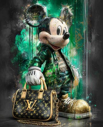 Off Axis - Green Mickey LV - Œuvre unique 1/1 - XL, Antiek en Kunst, Kunst | Designobjecten