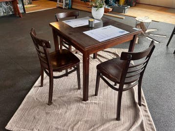 Lunchtafel met 3 café stoelen, bruin, Nieuw