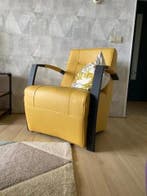 Leren fauteuil met stalen frame - geel leer, Huis en Inrichting, Fauteuils, Ophalen of Verzenden, Nieuw, Leer