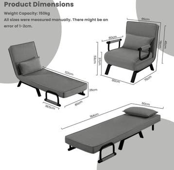 Nieuw: 3-in-1 Stoel, lounge en slaapbank in meerdere kleuren, Verzenden, Nieuw, Eén, Stof