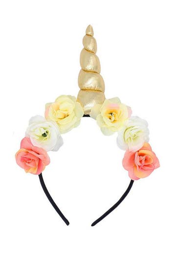 KIMU® Bloemen Eenhoorn Haarband Goud Unicorn Diadeem Gouden, Ophalen of Verzenden, Nieuw, Carnaval, Accessoires