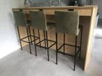 Set van 3 leren barkrukken - groen leer, Ophalen of Verzenden, Nieuw, Leer