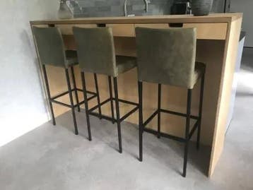 Set van 3 leren barkrukken - groen leer, Ophalen of Verzenden, Nieuw, Leer