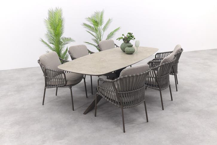 4SO Capalbio/Prado Deens ovale 6-persoons tuinset 240x105, Tuin en Terras, Tuinsets en Loungesets, Tuinset, Nieuw, Rvs, Verzenden