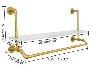 Gouden wandkledingrek met planken en kaststangen, Huis en Inrichting, Kasten | Wandmeubels, Verzenden, Nieuw