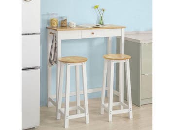 SoBuy FWT50-WN Bartafel - 2 Barkrukken - Wit Hout, Verzenden, Nieuw