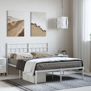 vidaXL Bedframe met hoofdbord metaal wit 150x200 cm, Huis en Inrichting, Slaapkamer | Bedden, Verzenden, Wit, Overige maten, 200 cm
